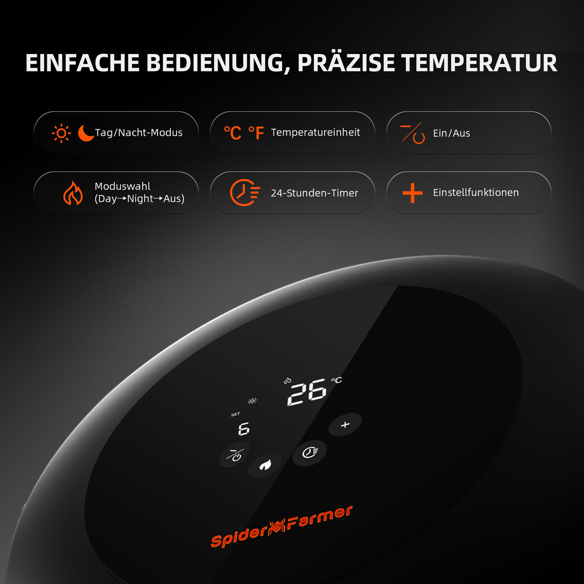 
                  
                    Spider Farmer 540W Grow Tent Heater | Grow-Zelt-Heizung – Smart PTC Heating, Day/Night Mode, 24H Timer, Safe & Efficient Heater for Indoor Plants
                  
                