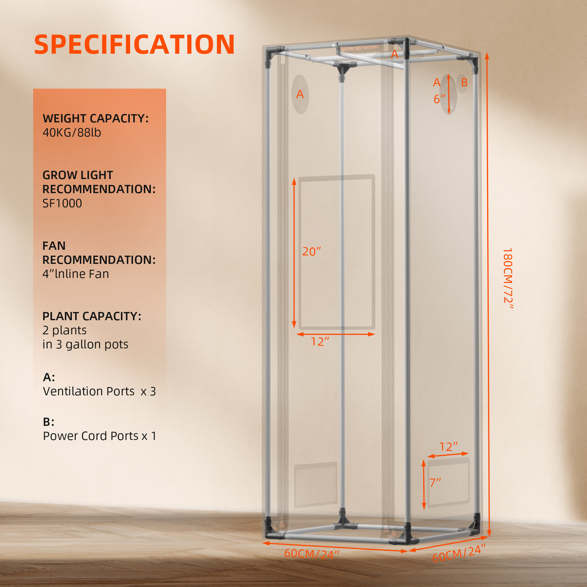 
                  
                    Spider Farmer 60x60x180cm Pro Indoor Grow Tent Growzelt 2000D High Reflective Plants Grow Box
                  
                