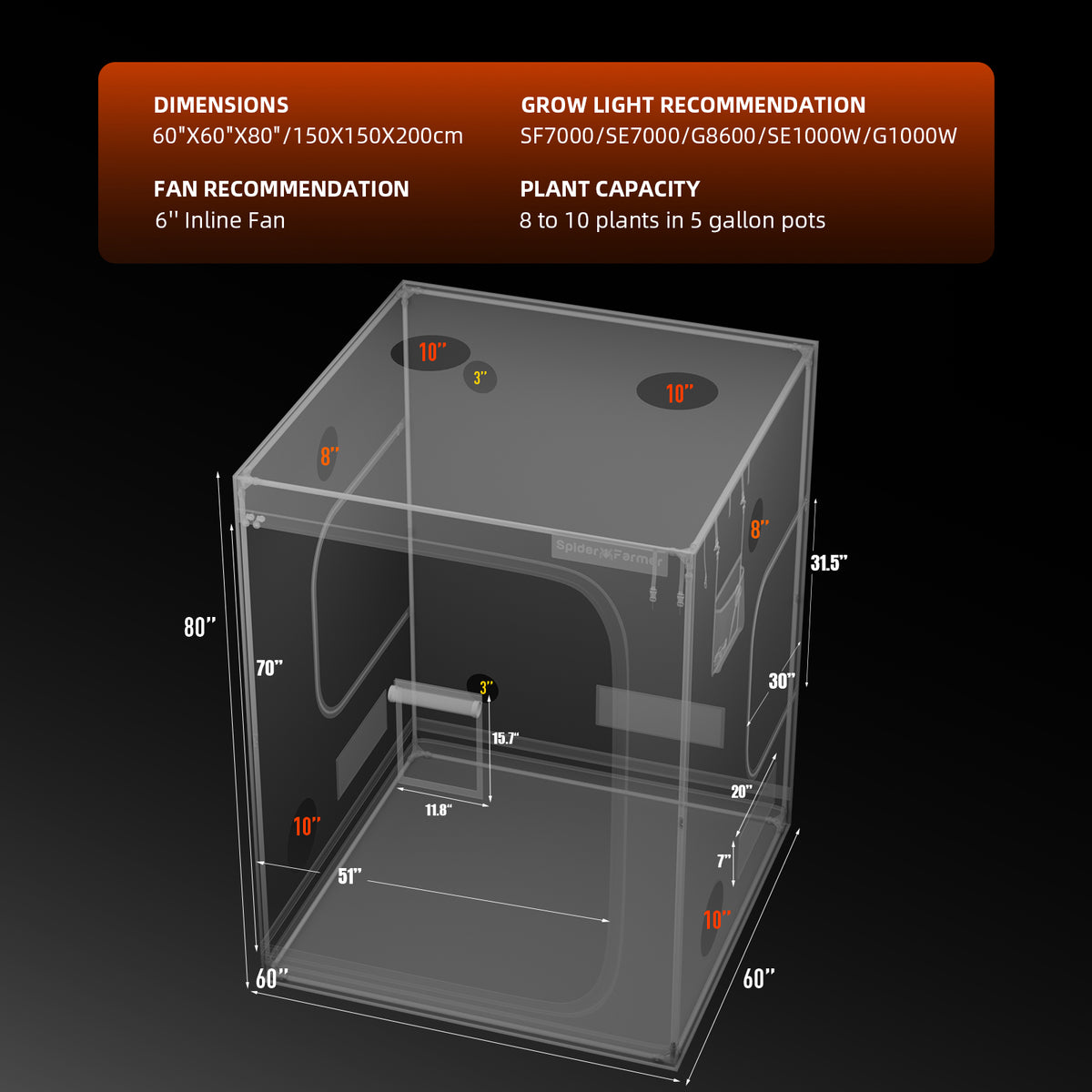 
                  
                    Spider Farmer® Automatisiertes Growbox-Komplettset – 150×150×200 cm für 9 Pflanzen | G8600 800W Vollspektrum-LED-Pflanzenlampe | 6″ Clip-Ventilator | 6″ Belüftungssystem mit GGS-Klimacontroller
                  
                