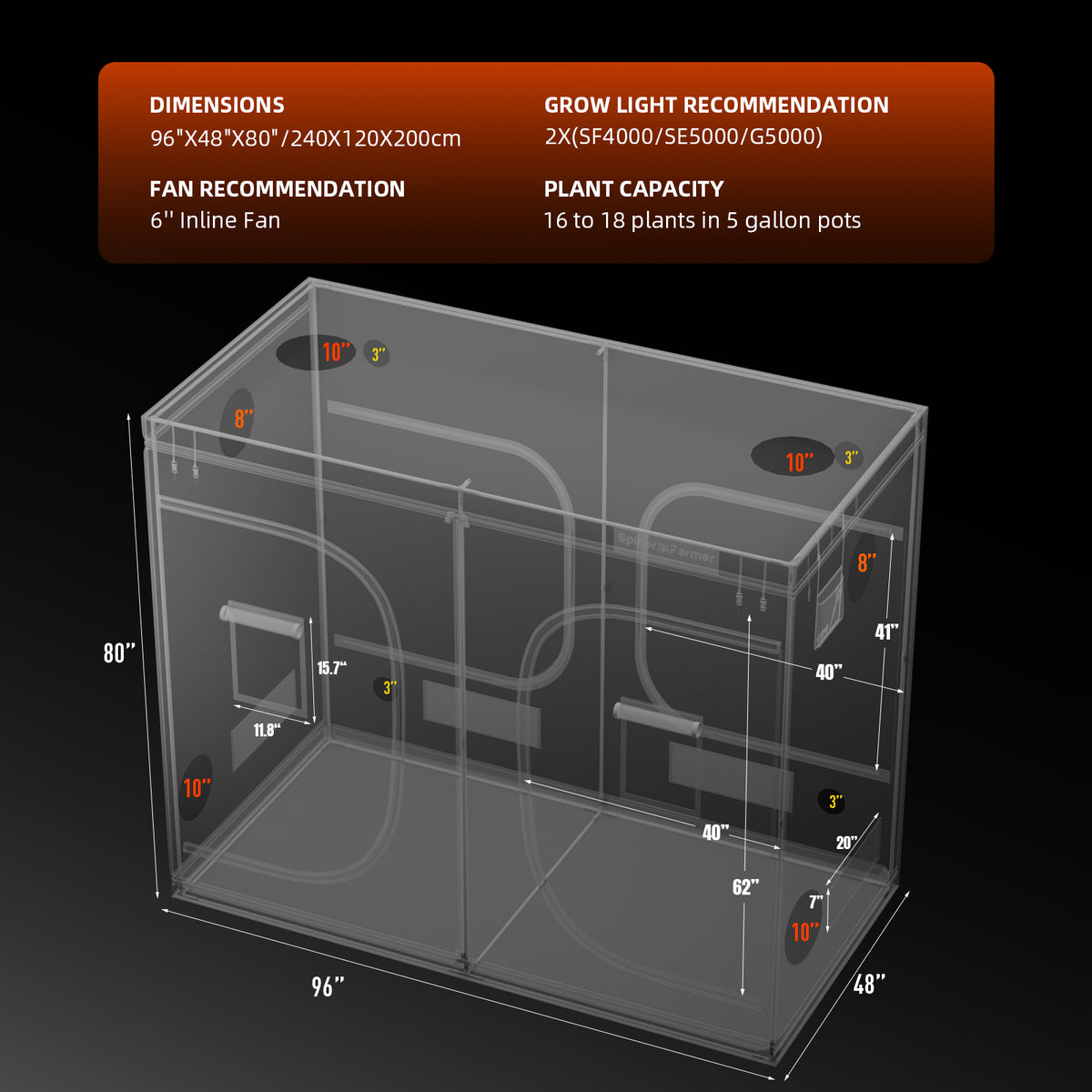 
                  
                    Spider Farmer 240x120x200cm Indoor Grow Tent 1680D Hydroponic Plant Room for Optimal Plant Growth & Climate Control Grow Box
                  
                