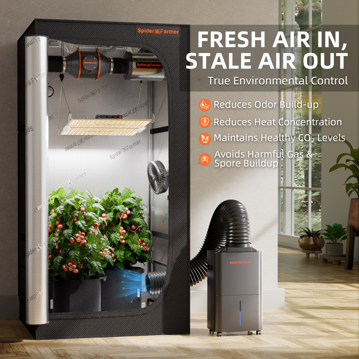 
                  
                    Spider Farmer® 32-Pint Dehumidifier | Luftentfeuchter | Déshumidificateur – Smart APP Control with RJ12 Cable & Drain Hose / mit Ablaufschlauch / avec tuyau de vidange,Ideal for Grow Tent & Grow Room
                  
                