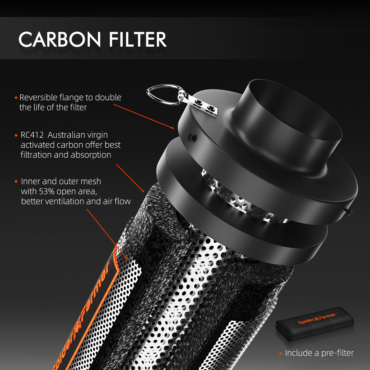 
                  
                    Spider Farmer 6 Inch Inline Fan Air Carbon Filter with Speed Controller, GGS Controller Controllable
                  
                