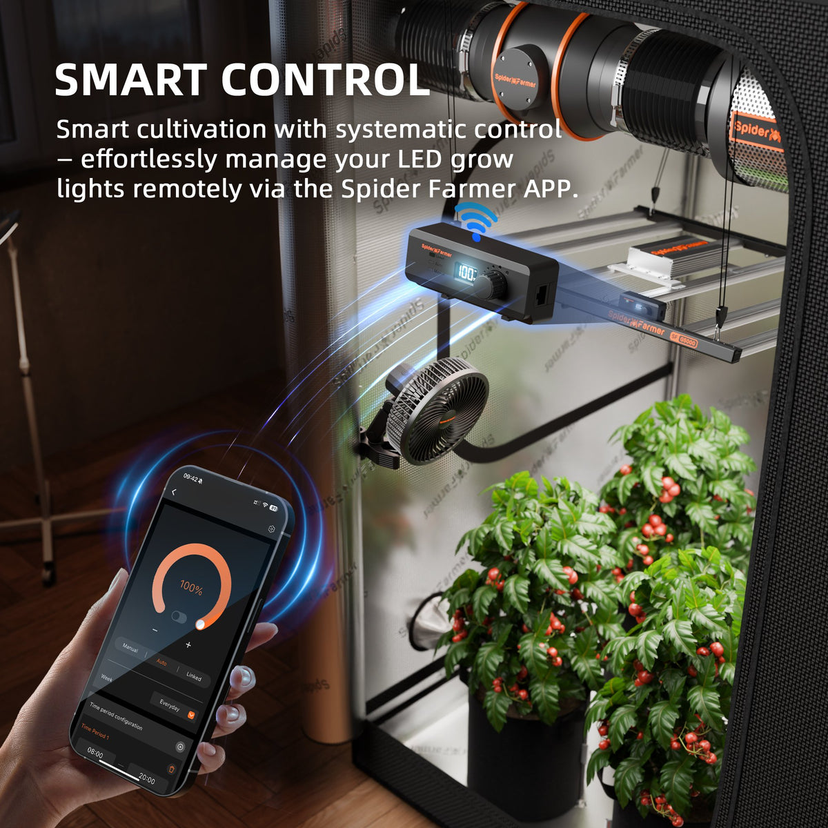 
                  
                    Spider Farmer® 90x90cm Complete Grow Tent Kit丨G3000 WiFi & Bluetooth App-Controlled LED Grow Light丨6” Clip Fan丨4” Ventilation System with GGS Controller
                  
                