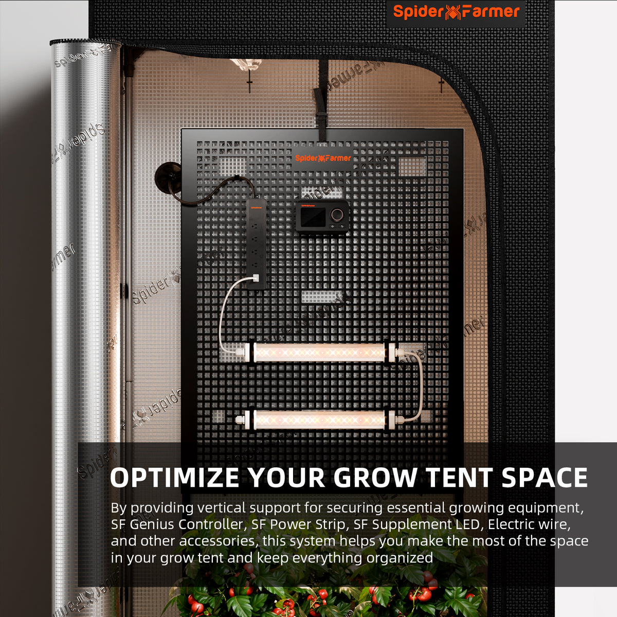 
                  
                    Spider Farmer® Genius Grow System Gear Board for Grow Tent – Wall-Mounted Organizer for Controllers & Power Supplies
                  
                