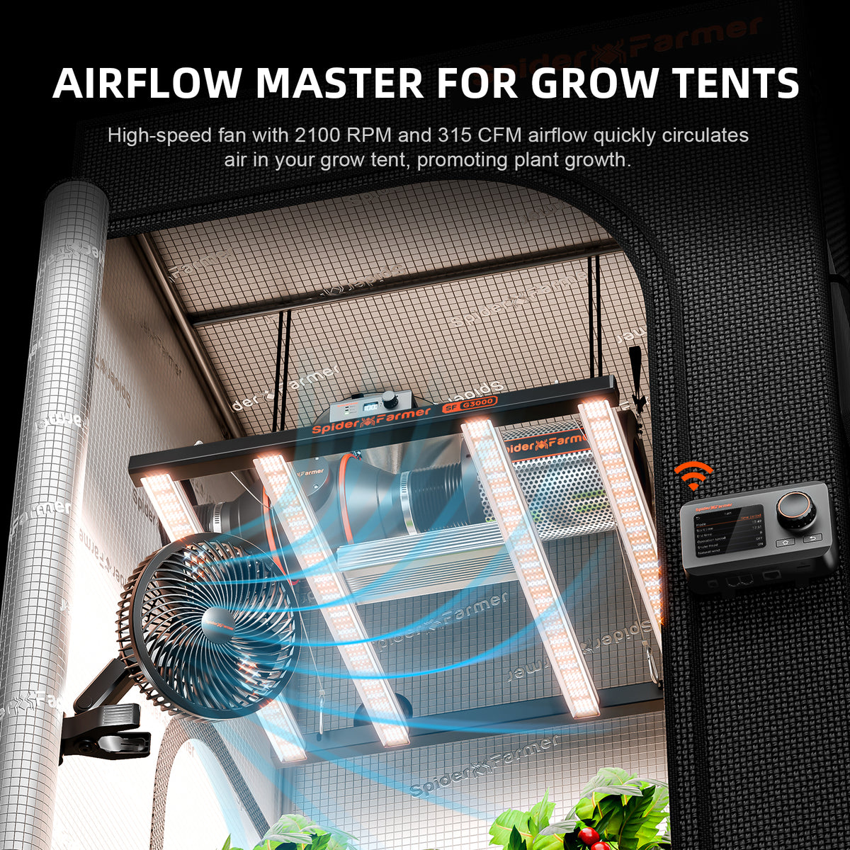 
                  
                    Spider Farmer®6-Inch Grow Tent Clip Fan EC Motor, 10 Speeds Wind Control 10-Level Wide-Angle Oscillation, Waterproof IP54 for Optimal Plant Airflow
                  
                