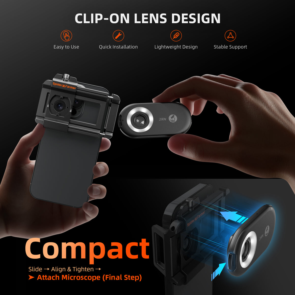 
                  
                    2026 Spider Farmer 200X Microscope | Mikroskop Magnifier | lupe – SmartPhone Lens with LED & UV, Nano Zoom, CPL, Clip-On for iPhone & Android
                  
                
