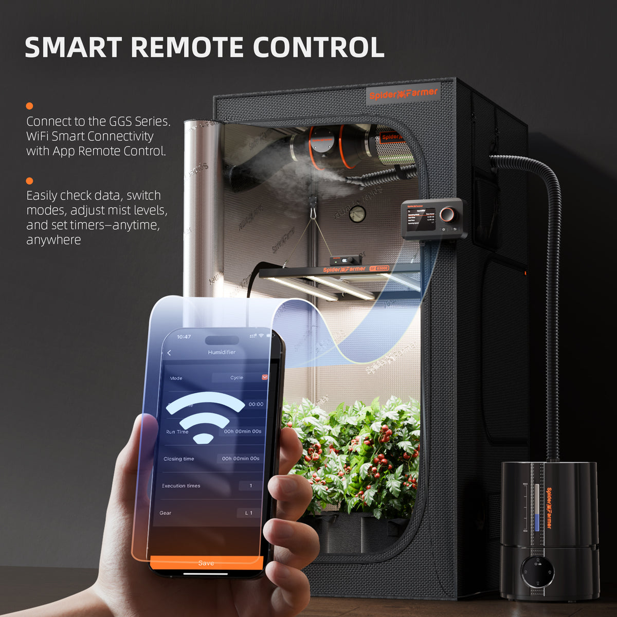 
                  
                    Spider Farmer® 5L Smart Cool Mist Humidifier with Temp & Humidity Sensor Smart APP Control Extendable Targeting Hose for Plants Indoor Grow Tent Room
                  
                