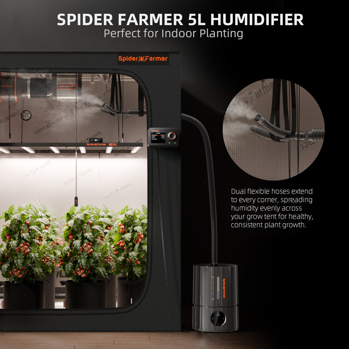 
                  
                    Spider Farmer® 5L Smart Cool Mist Humidifier with Temp & Humidity Sensor Smart APP Control Extendable Targeting Hose for Plants Indoor Grow Tent Room
                  
                