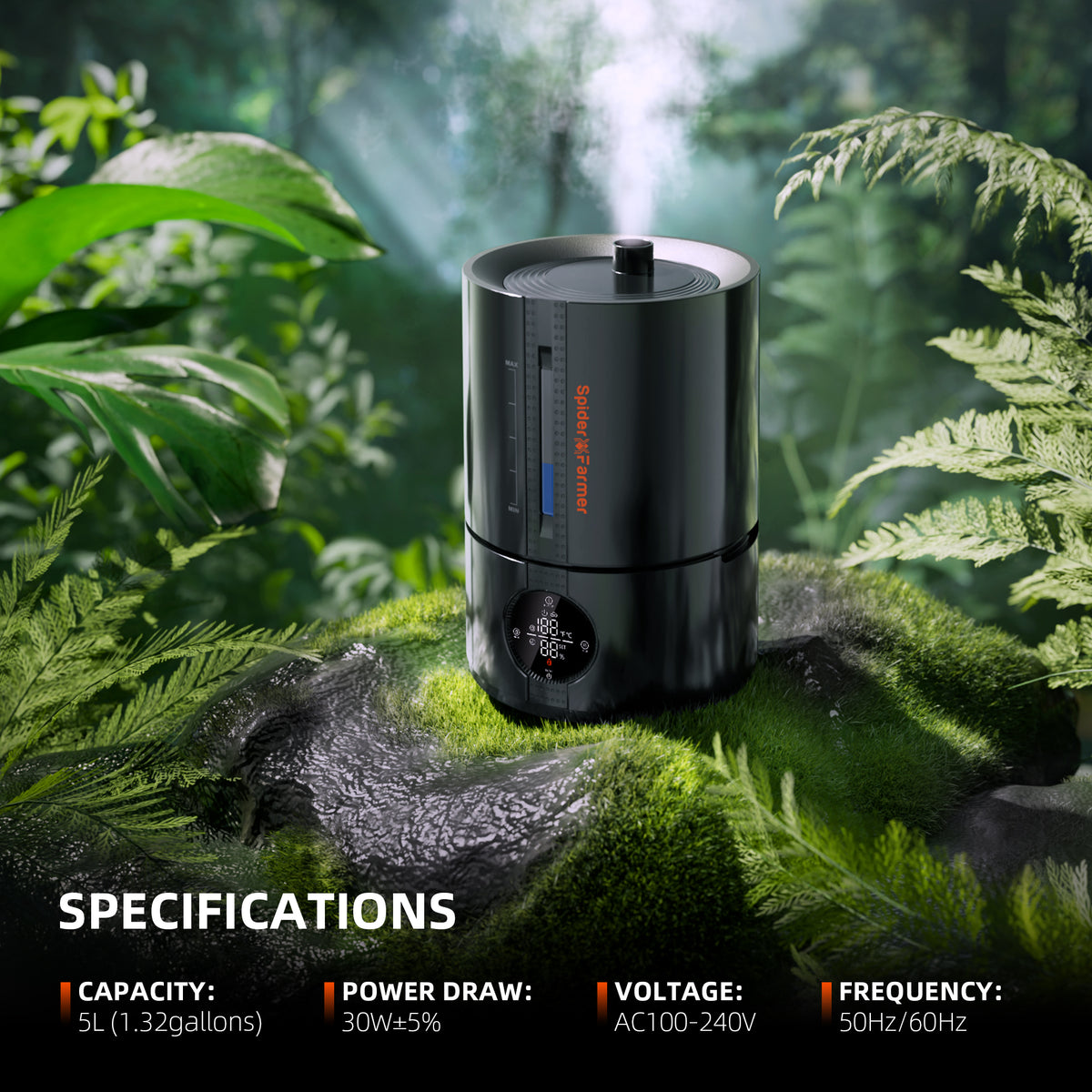 
                  
                    Spider Farmer® 5L Smart Cool Mist Humidifier with Temp & Humidity Sensor Smart APP Control Extendable Targeting Hose for Plants Indoor Grow Tent Room
                  
                