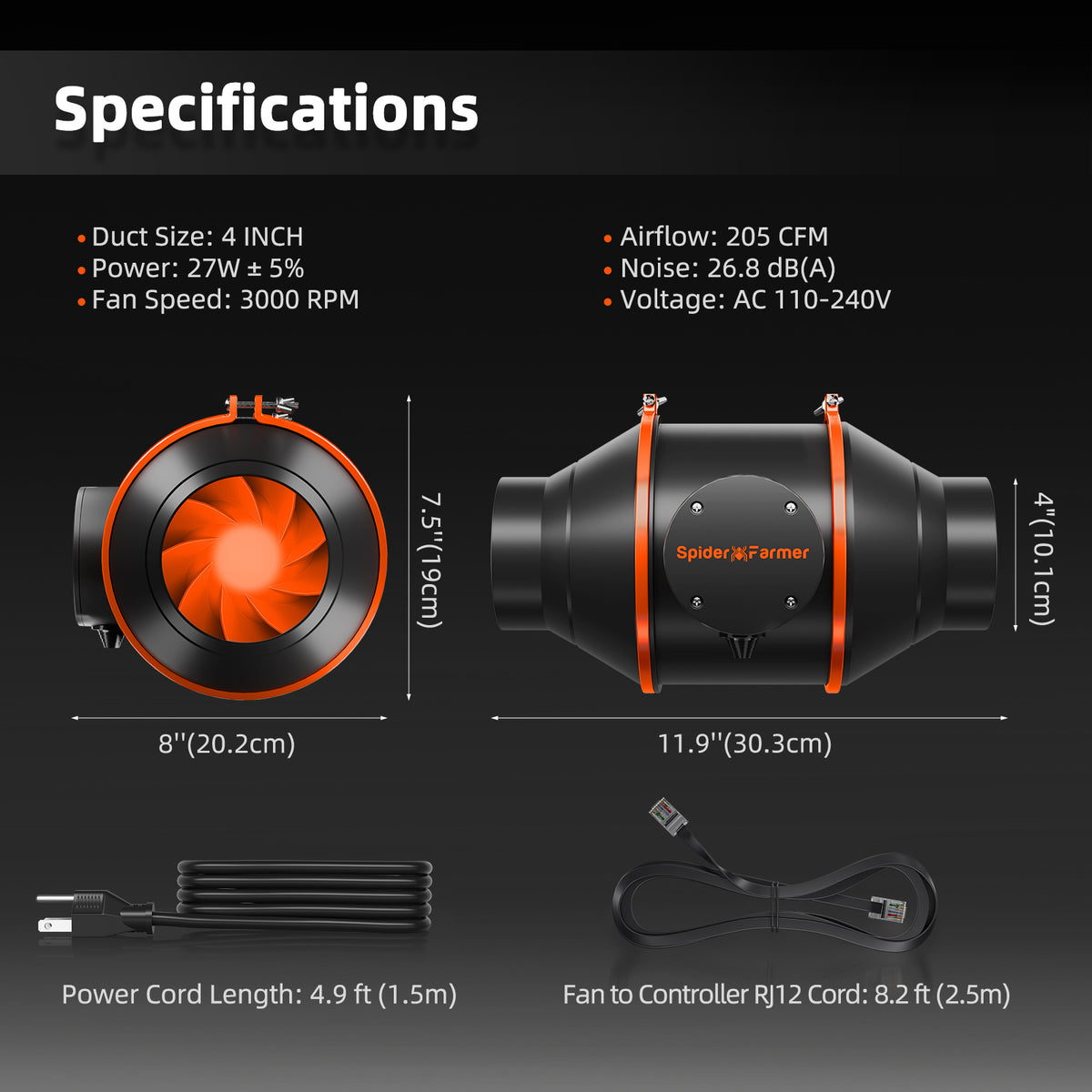 
                  
                    Spider Farmer 100mm 4 Inch Inline Fan 205 CFM with Speed Controller, GGS Controller Controllable
                  
                