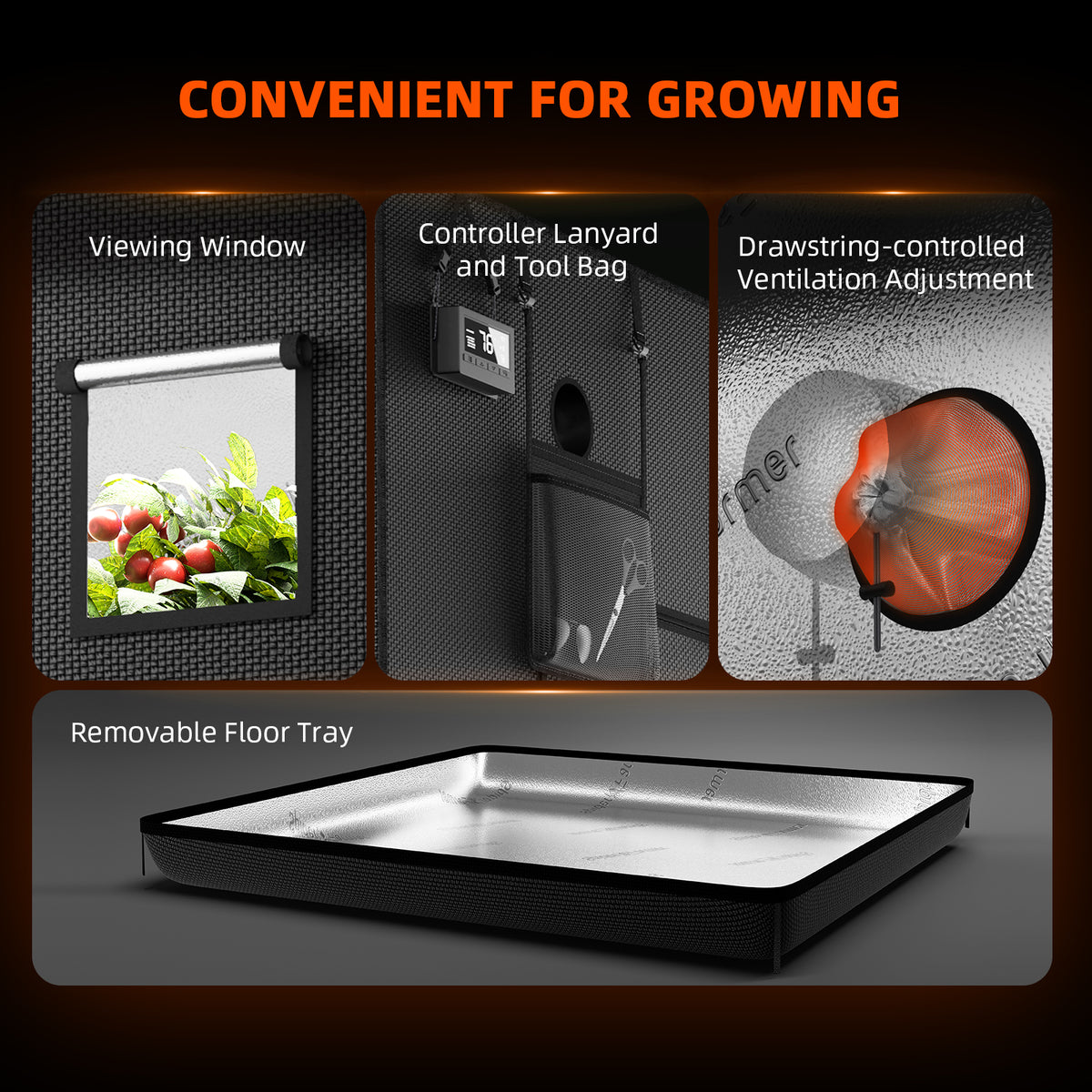 
                  
                    Spider Farmer 150x150cm Complete Grow Tent Kit I SE1000W LED Grow Light I 6-Inch Inline Fan with GGS Controller Kits
                  
                