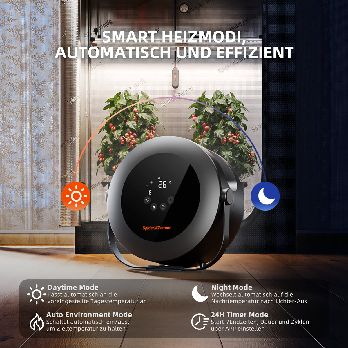 
                  
                    Spider Farmer 540W Grow Tent Heater | Grow-Zelt-Heizung – Smart PTC Heating, Day/Night Mode, 24H Timer, Safe & Efficient Heater for Indoor Plants
                  
                