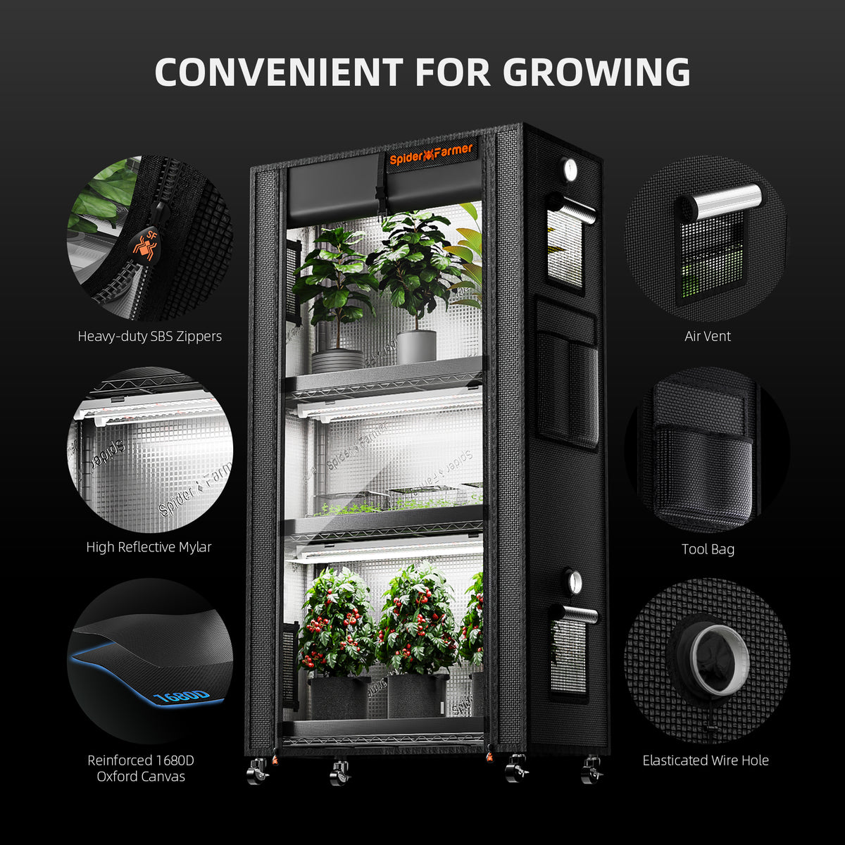 
                  
                    Spider Farmer 4 Tier Plant Stand With Grow Lights 108W , Plant Shelf with 1680D Grow Tent for Clone Seedling Indoor Plant and Greenhouse
                  
                