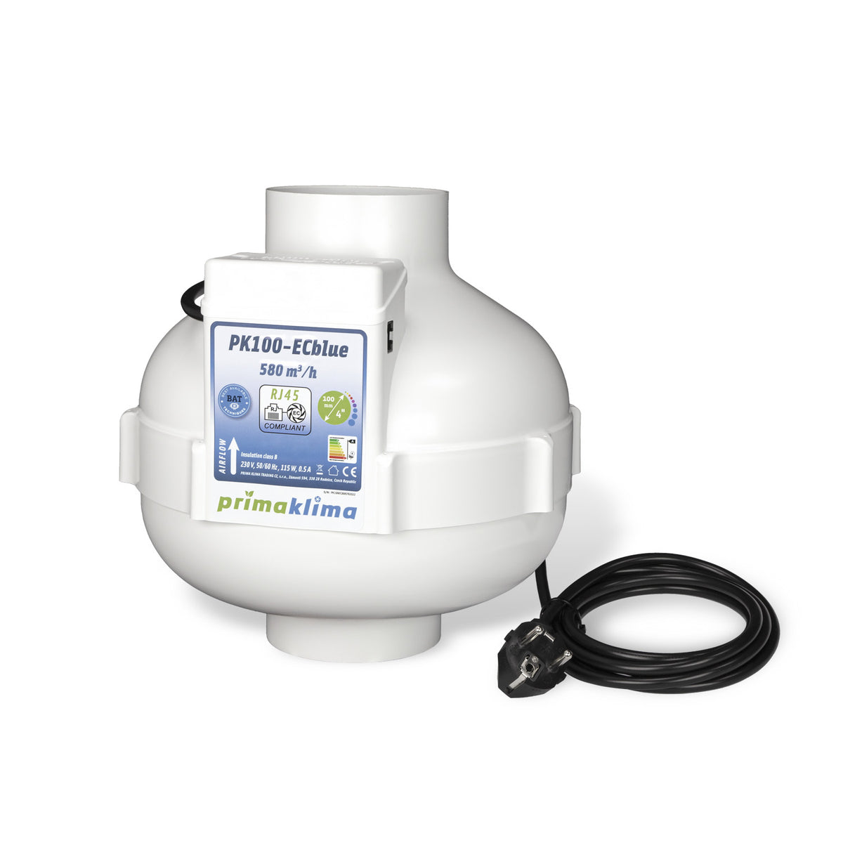 Prima Klima ECblue Ventilator 100mm 0-580m³/h RJ45