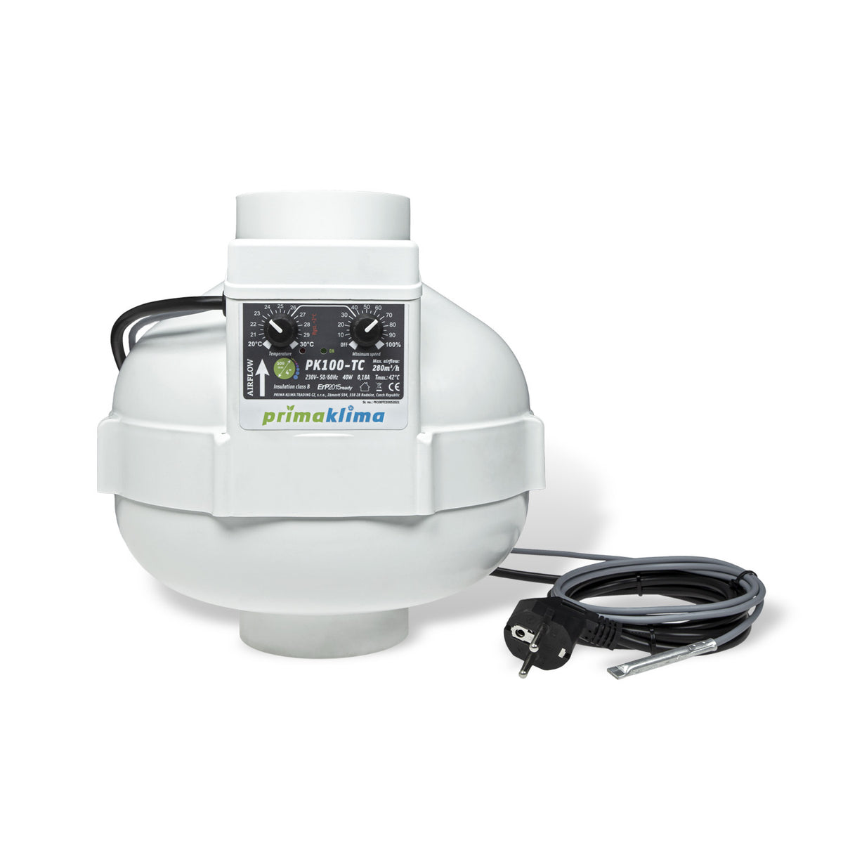 Prima Klima Fan 100, 280m³/h Temp Controlled
