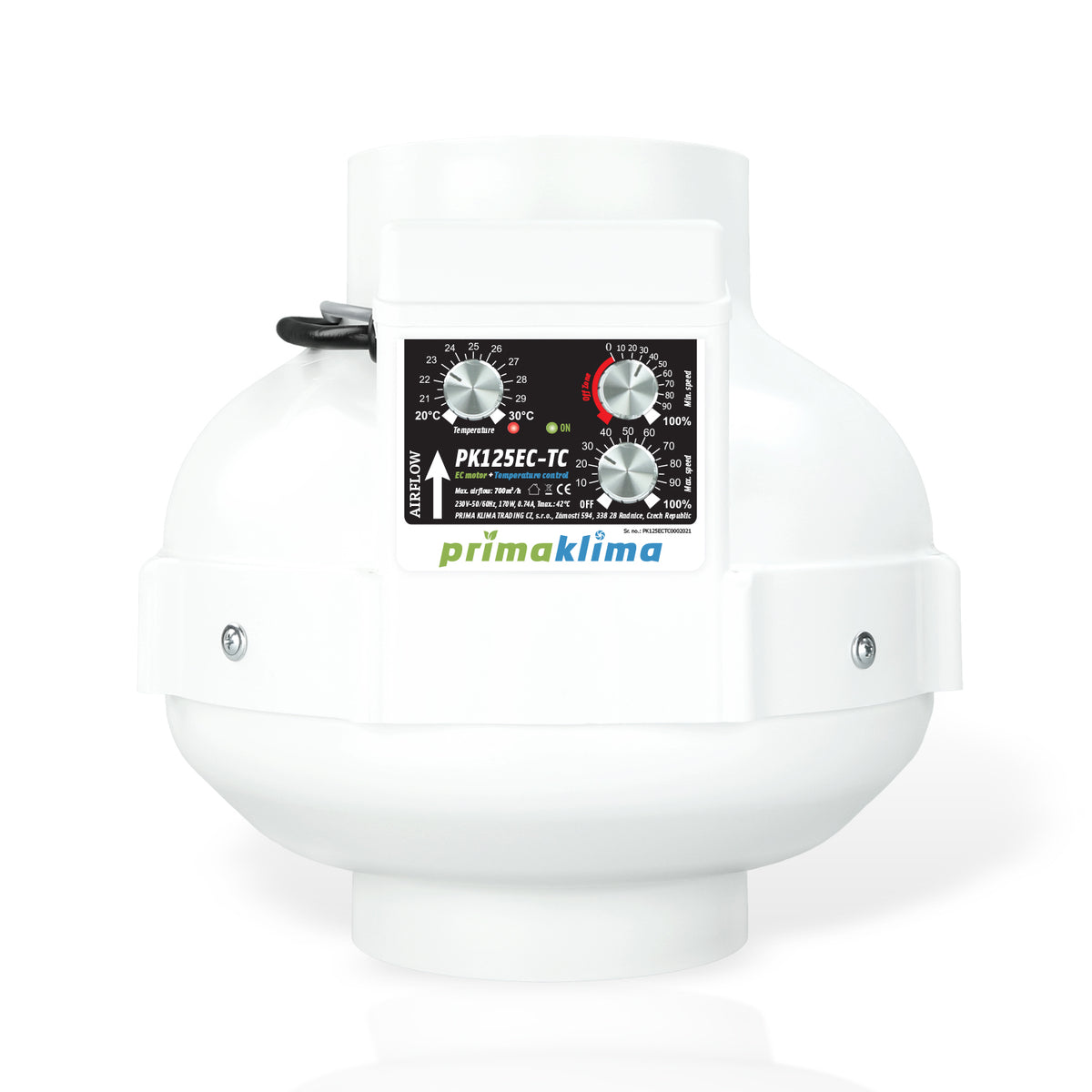 Prima Klima EC Ventilator 125mm 680m³/h Temp./ Speed Controlled