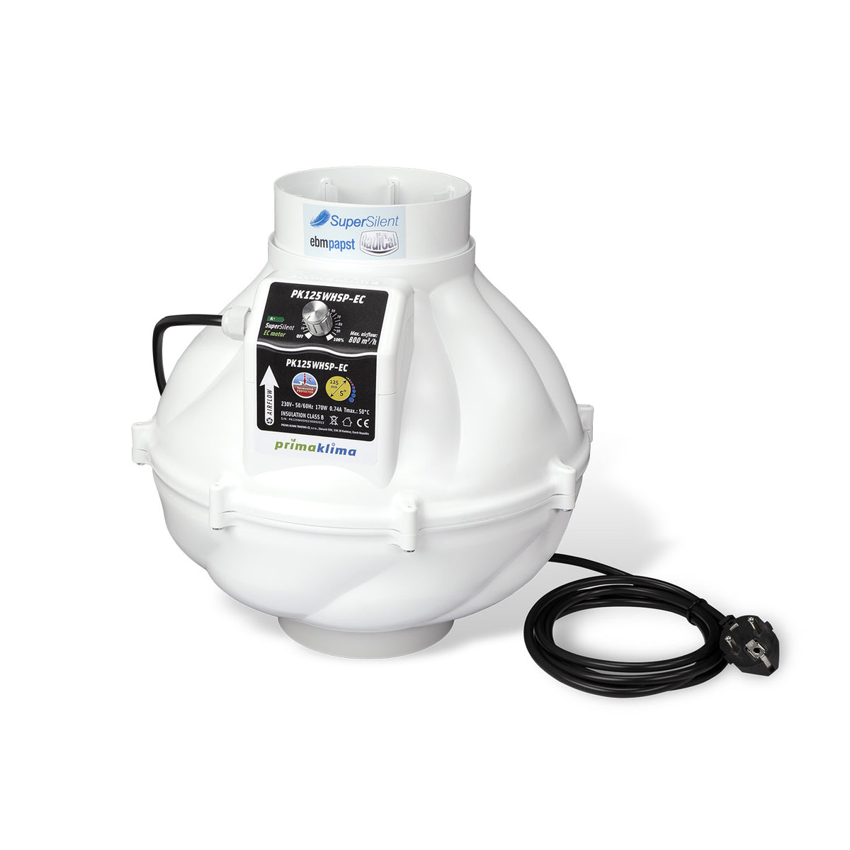 Prima Klima EC Whisperblower Dimmable 0-100% 800 m3/h 125mm
