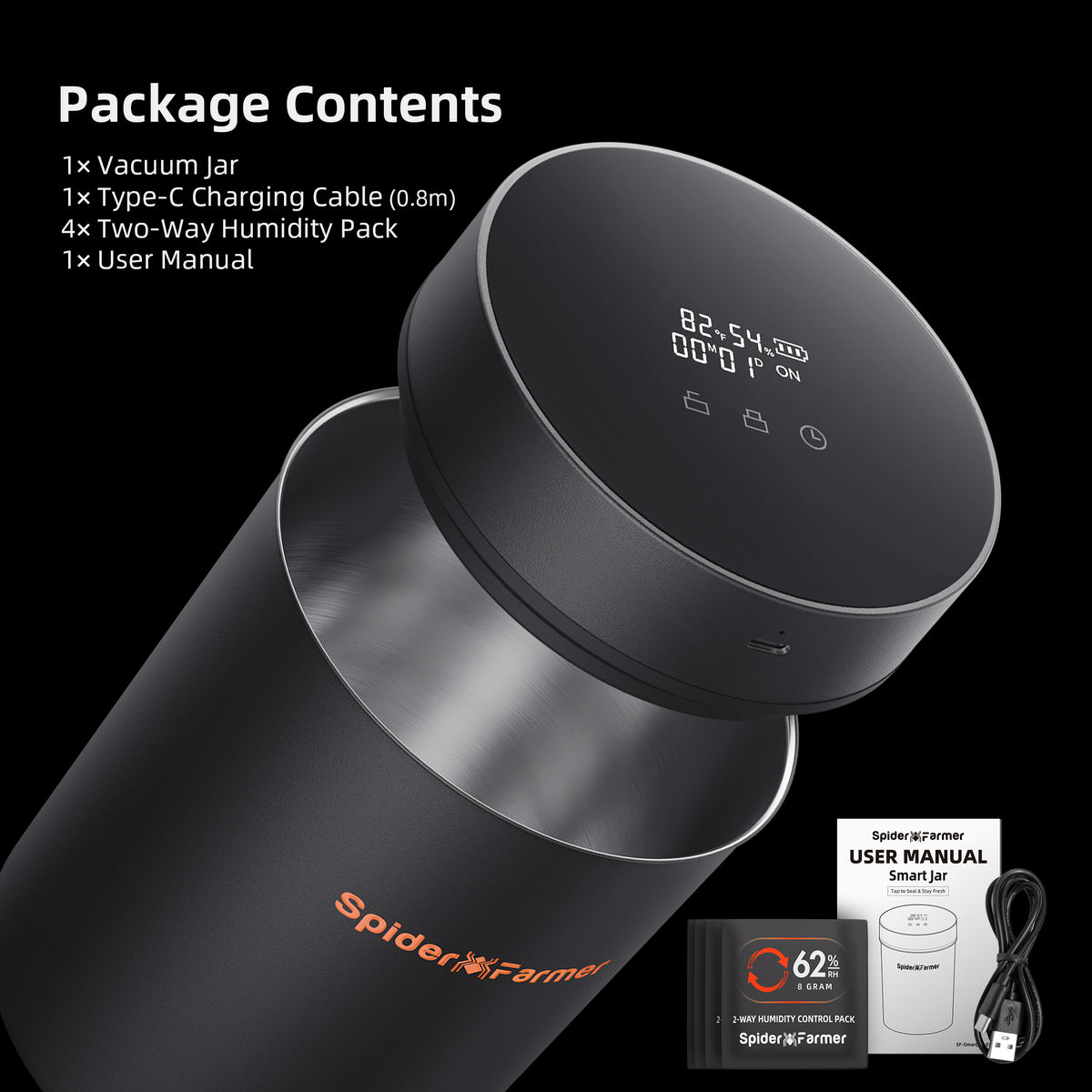 
                  
                    Spider Farmer®2L Auto-Cure Smart Jar | Portable Vacuum Seal Curing Jar with Smart Lid | 4 Pcs 2-Way 62% Humidity Packs | Wide Mouth and Flat Bottom | Curing and Fresh Storage for Coffee, Herb, Mushrooms,Spices, Flower,Foods
                  
                