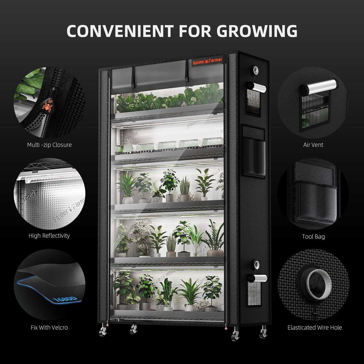 
                  
                    Spider Farmer 6 Tier Plant Stand With Grow Lights 220W , Plant Shelf with 1680D Grow Tent for Clone Seedling Indoor Plant and Greenhouse
                  
                